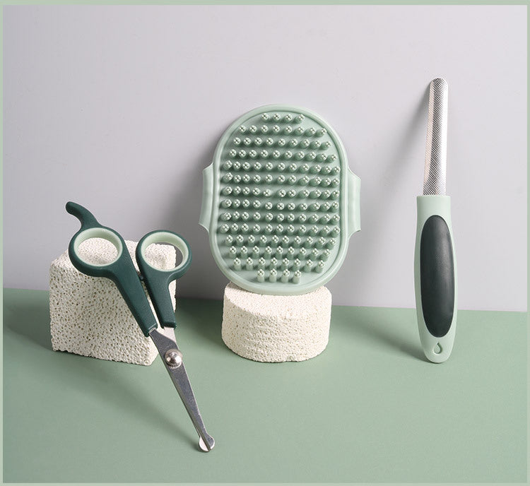 Grey and Green Complete 8 - Piece Pet Grooming Kit - Essential Dog & Cat Care Tools with Brushes, Nail Clippers, Scissors & Portable Case - Factory Direct Shop