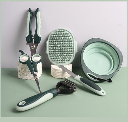 Grey and Green Complete 8 - Piece Pet Grooming Kit - Essential Dog & Cat Care Tools with Brushes, Nail Clippers, Scissors & Portable Case - Factory Direct Shop