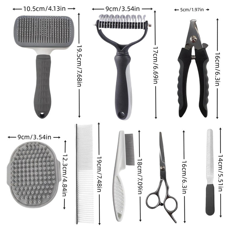 Blue Professional 9 - Piece Pet Grooming Kit - DeShedding Brushes, Nail Clippers, Combs & Scissors Set for Dogs, Cats & Rabbits with Storage Bag - Factory Direct Shop