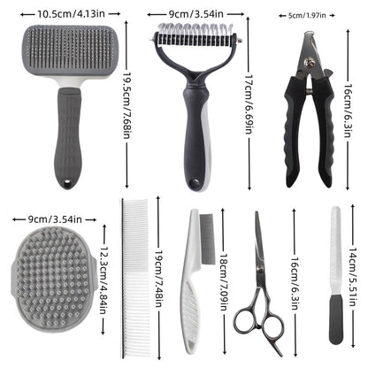 Pink Professional 9 - Piece Pet Grooming Kit - DeShedding Brushes, Nail Clippers, Combs & Scissors Set for Dogs, Cats & Rabbits with Storage Bag - Factory Direct Shop