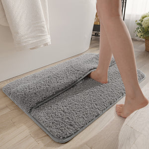 Grey Ultra Absorbent Plush Bath Mat - Non-Slip Bathroom Rug with Innovative Foot Drying Pocket