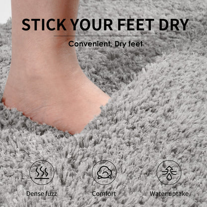 White Ultra Absorbent Plush Bath Mat - Non-Slip Bathroom Rug with Innovative Foot Drying Pocket