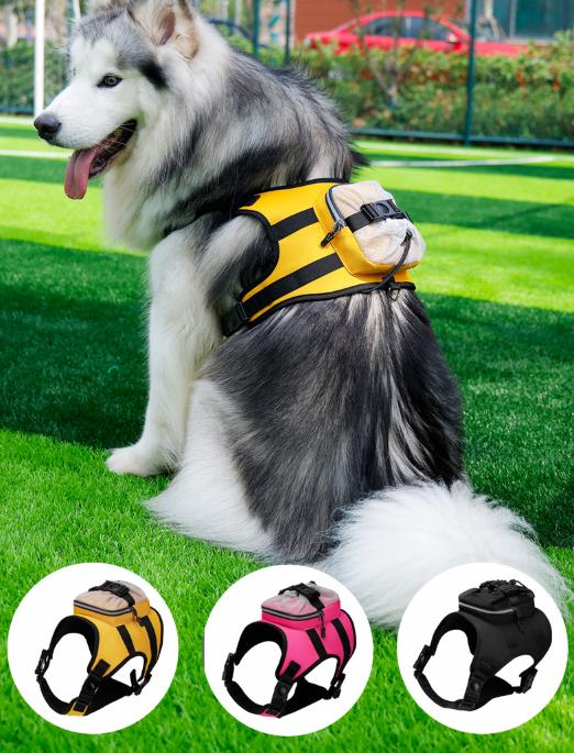 Size L Black and Yellow Ultimate Dog Harness Vest with Backpack - Padded, Reflective & Adjustable for Medium to Large Breeds