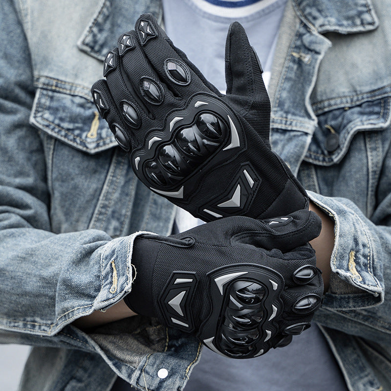Size L Black Protective Motorcycle Riding Gloves - Hard Knuckle Armour & Touchscreen Fingertips