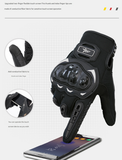 Size 2XL Red and Black Protective Motorcycle Riding Gloves - Hard Knuckle Armour & Touchscreen Fingertips