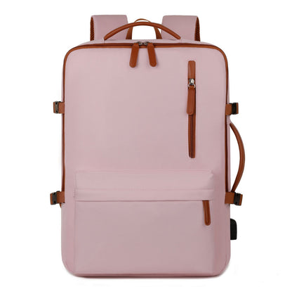 Pink Expandable Laptop Backpack with USB Port - Stylish Travel & Business Daypack