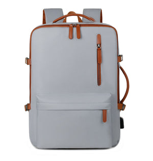 Grey Expandable Laptop Backpack with USB Port - Stylish Travel & Business Daypack