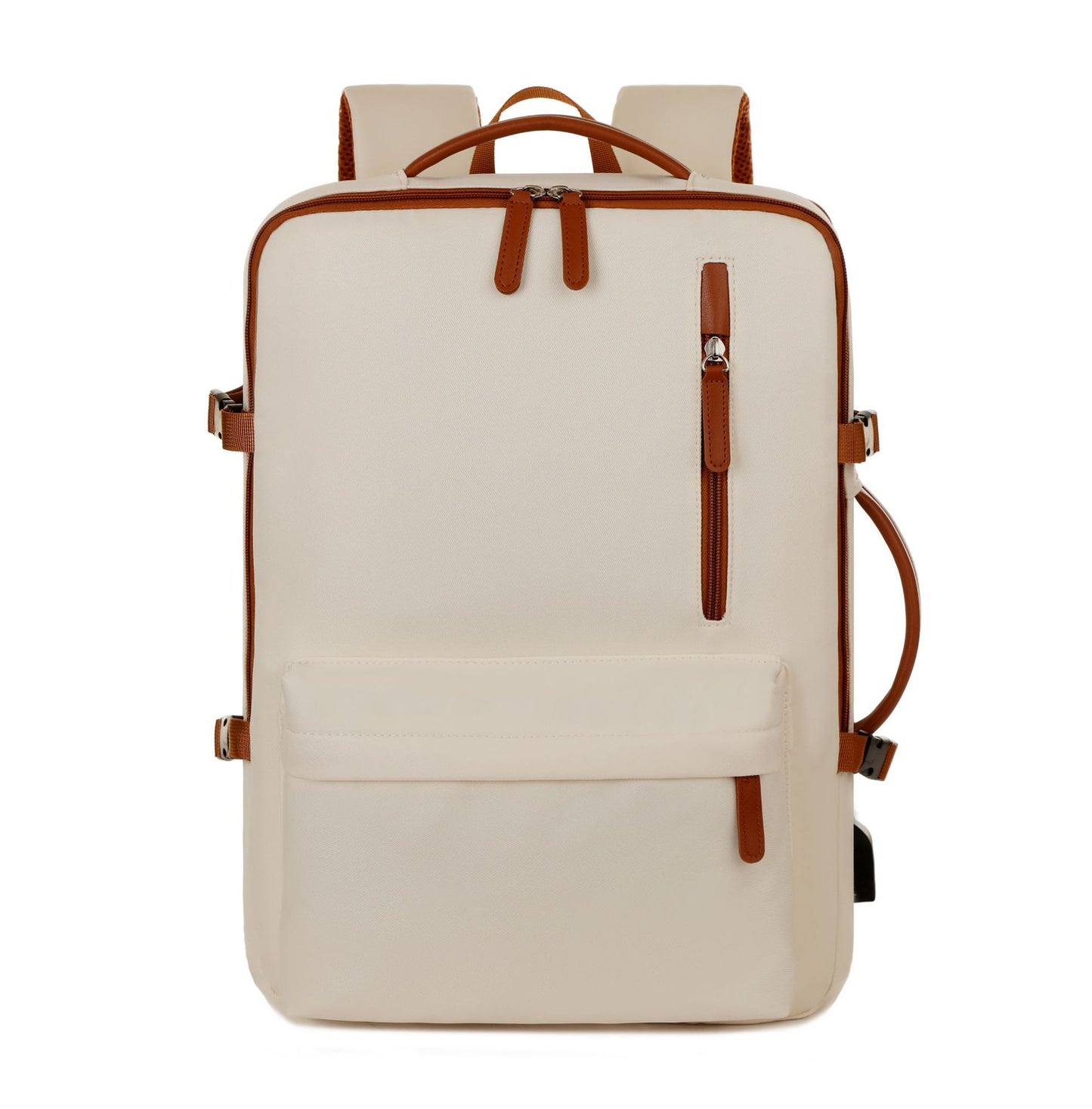 Beige Expandable Laptop Backpack with USB Port - Stylish Travel & Business Daypack