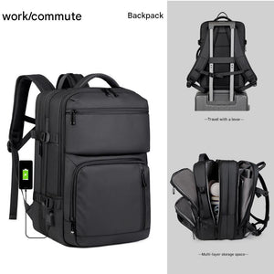 Black Expandable Business Travel Backpack with USB Charging Port - Water-Resistant Laptop Bag for Commuting & Carry-On