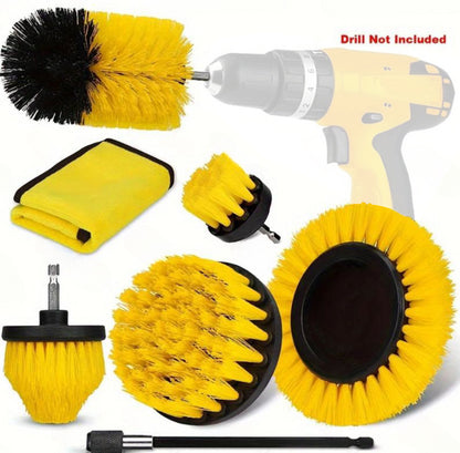 Yellow and Black Complete 7-Piece Drill Brush Power Scrubber Set - All-Purpose Cleaning Kit for Bathroom, Tile, Car Detailing & More