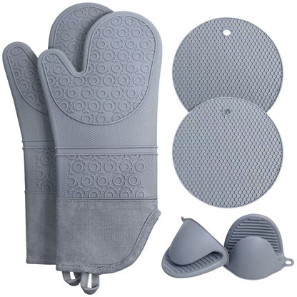 Grey 6 - Piece Silicone Oven Mitts and Pot Holders Set - Extra Long Waterproof Heat Resistant Gloves with Non - Slip Grip for Kitchen Baking BBQ - Factory Direct Shop