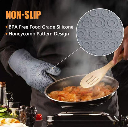 Grey 6 - Piece Silicone Oven Mitts and Pot Holders Set - Extra Long Waterproof Heat Resistant Gloves with Non - Slip Grip for Kitchen Baking BBQ - Factory Direct Shop