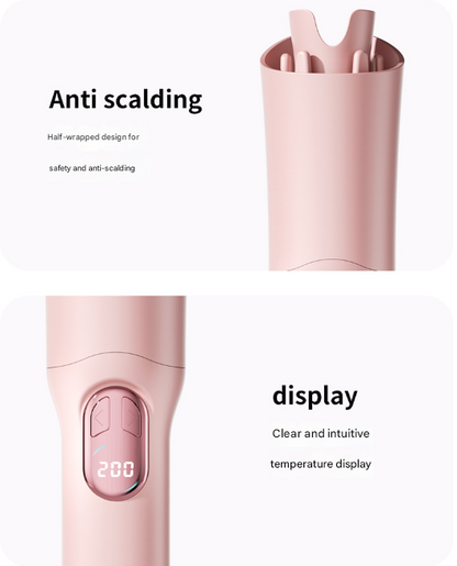 White Portable Cordless Hair Curler - USB-C Rechargeable Automatic Hair Waver with Ceramic Barrel & Anti-Scald Design