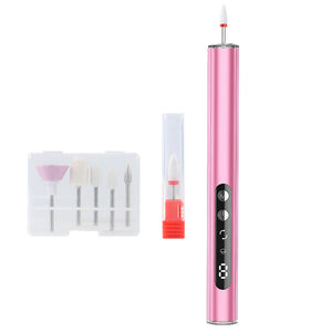 Pink Rechargeable Electric Nail Drill Pen with UV Curing Lamp - Professional All-in-One Manicure Pedicure Kit for Polishing & Gel Removal