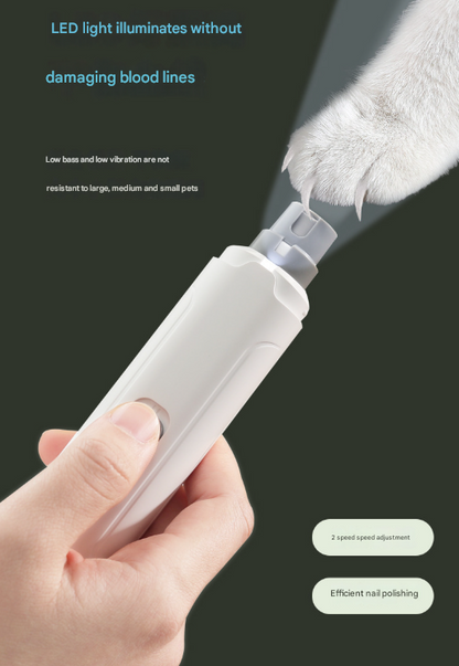 White Quiet Electric Pet Nail Grinder with LED Light - 2 - Speed USB - C Rechargeable Trimmer for Dogs & Cats Grooming - Factory Direct Shop