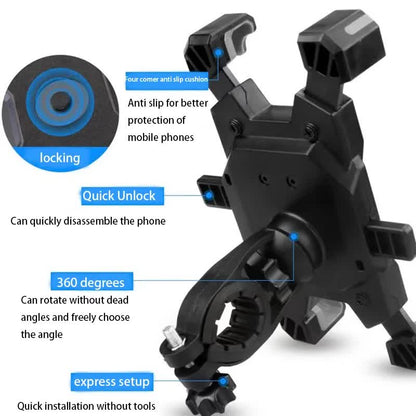 Yellow and Black Secure Grip Bike Phone Mount - Adjustable 360 Rotation Bicycle Handlebar Holder, Universal Cradle for MTB & Road Cycling