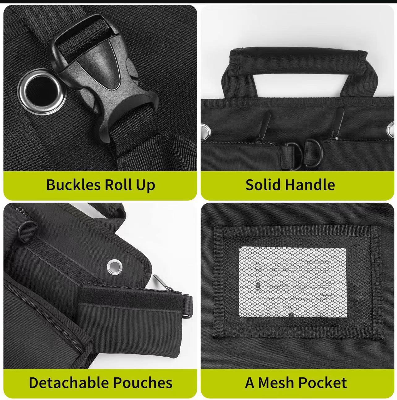 Black Heavy-Duty Tool Organizer Roll with Detachable Pouches
