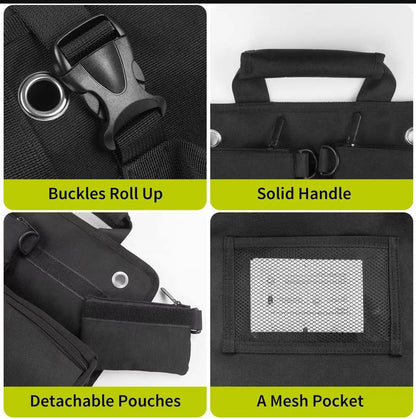 Black Heavy-Duty Tool Organizer Roll with Detachable Pouches