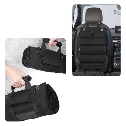 Black Heavy-Duty Tool Organizer Roll with Detachable Pouches
