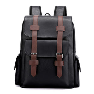Black Large-Capacity PU Leather Backpack - Stylish Business & Travel Companion