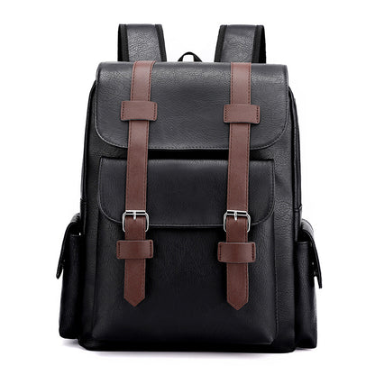 Black Large-Capacity PU Leather Backpack - Stylish Business & Travel Companion