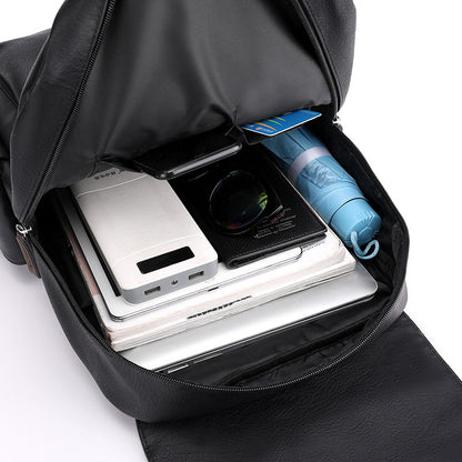 Black Large-Capacity PU Leather Backpack - Stylish Business & Travel Companion