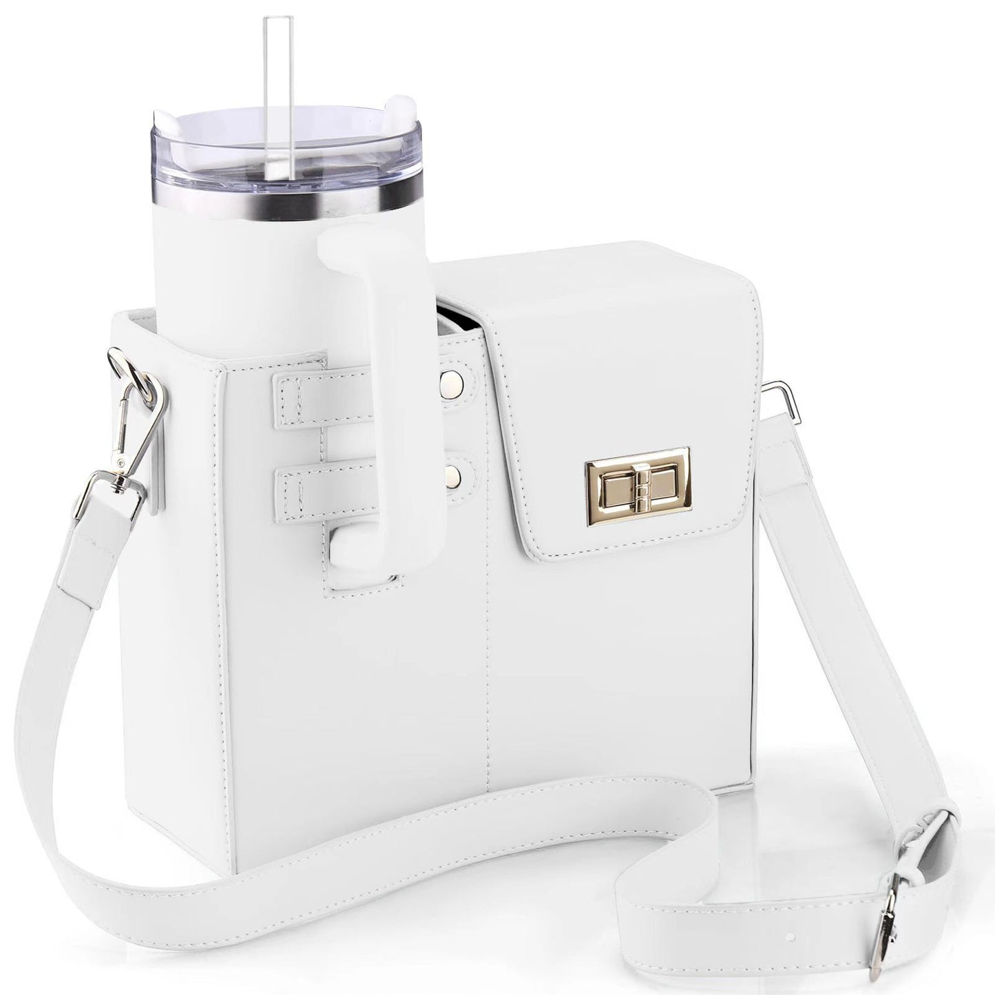 White Portable Insulated Water Bottle Carrier Bag with Adjustable Shoulder Strap - Crossbody Drink Holder for Outdoor Activities