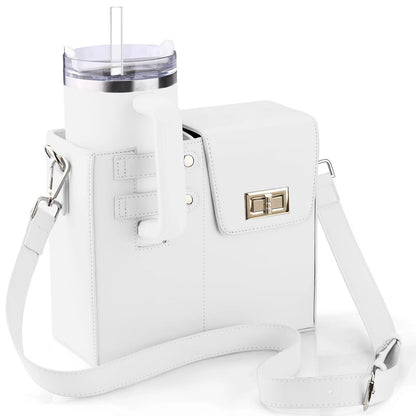 White Portable Insulated Water Bottle Carrier Bag with Adjustable Shoulder Strap - Crossbody Drink Holder for Outdoor Activities