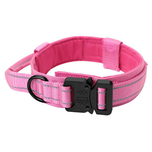 XL Pink Tactical Dog Collar - Heavy Duty Nylon Pet Collar for Medium & Large Dogs, Adjustable (3.8cm Width)