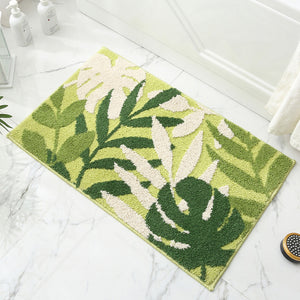 Green Branches and Green Leaves Jacquard Bathroom Mat - Super Absorbent Non-Slip Rug (40x60cm), Toilet Floor Mat for Bathroom/Bedroom/Entryway