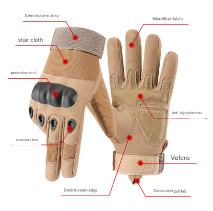 L Khaki Hard Knuckle Tactical Gloves - Full-Finger Protective Gear for Motorcycle, Cycling & Outdoor Sports