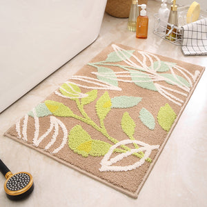 Brown Green Leaves Bathroom Mat - Super Absorbent Non-Slip Rug (40x60cm), Toilet Floor Mat for Bathroom/Bedroom/Entryway