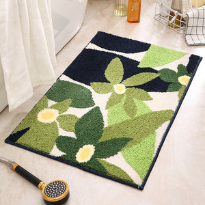 Green Pattern Bathroom Mat - Super Absorbent Non-Slip Rug (40x60cm), Toilet Floor Mat for Bathroom/Bedroom/Entryway
