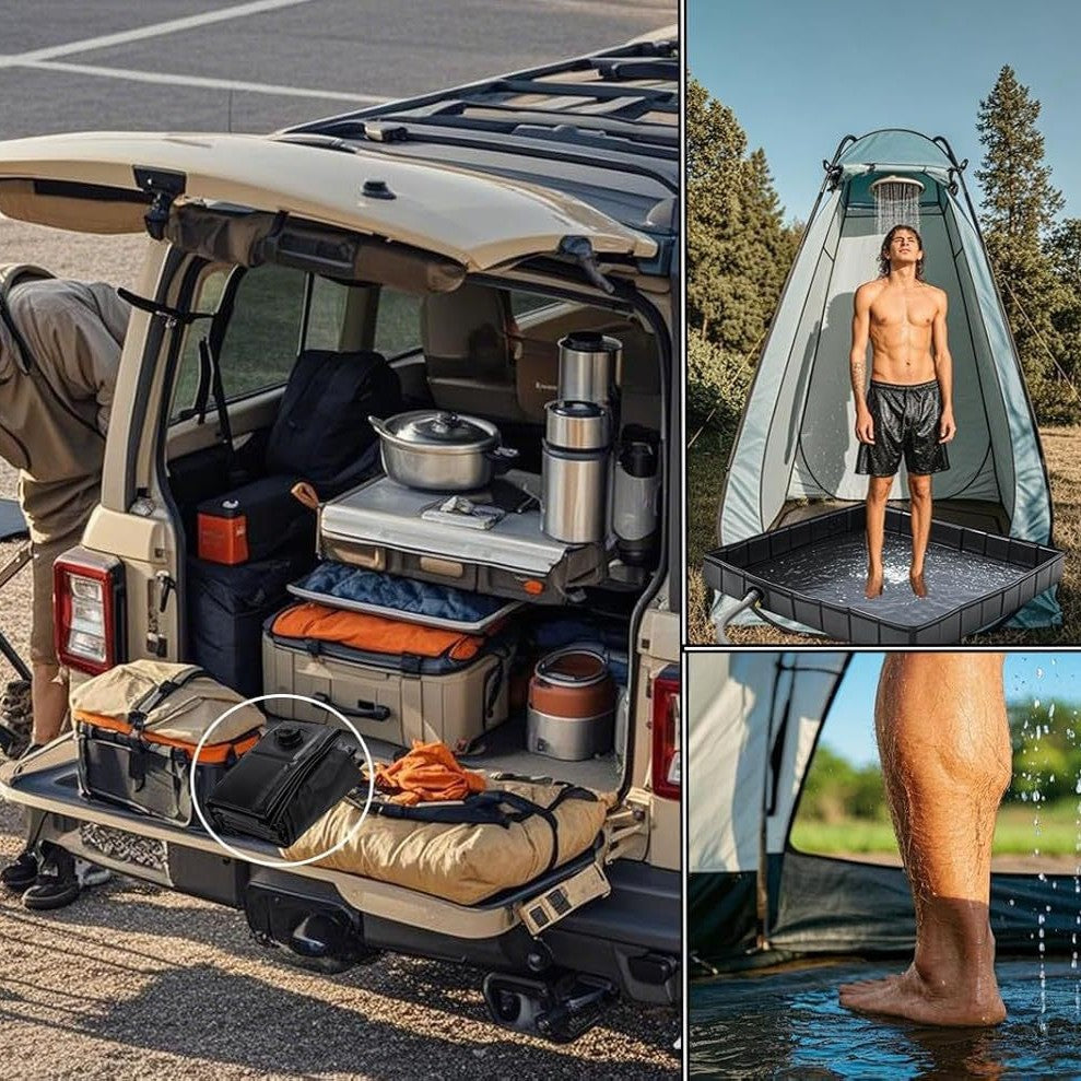 Portable Camping Shower Base - Collapsible Water Containment Tray with Drain for Outdoor Tents