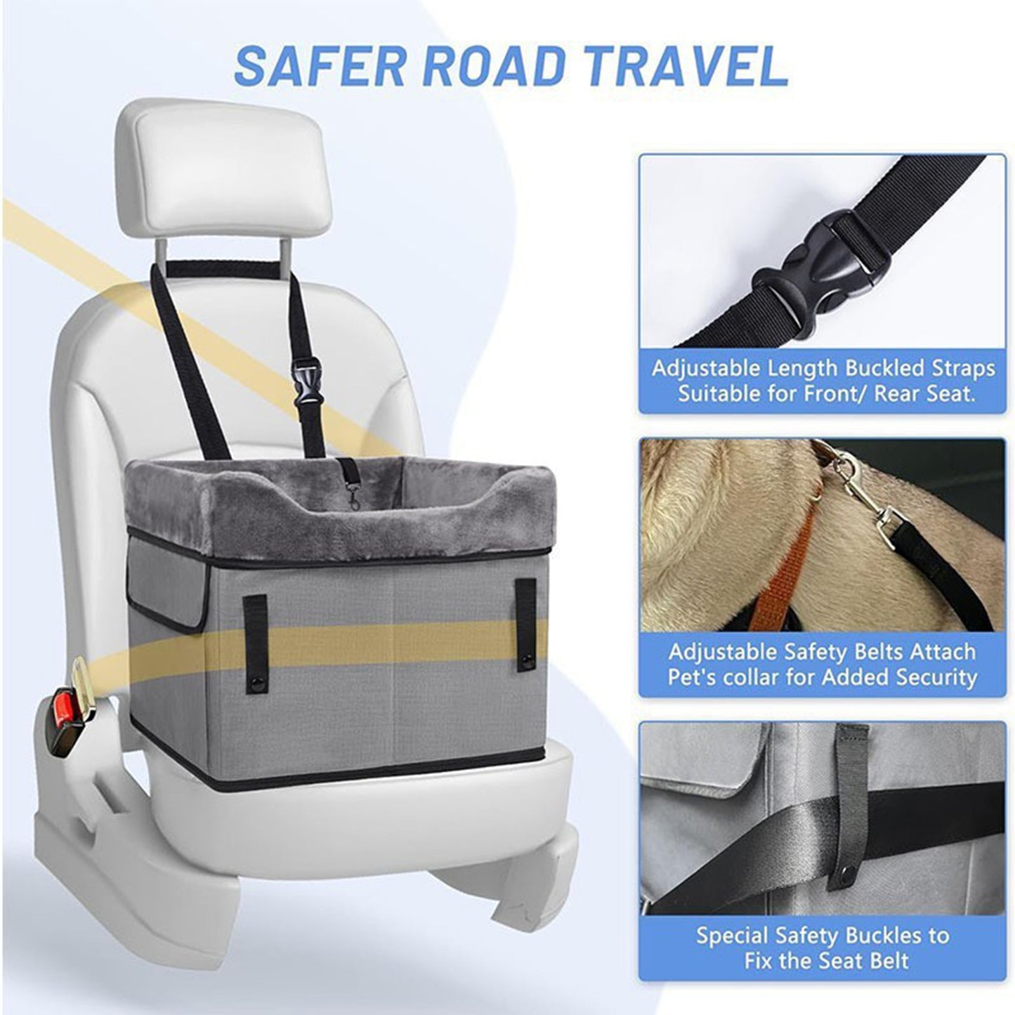 Black Car Pet Pad - Portable Dog Booster Seat for Safe and Comfortable Travel