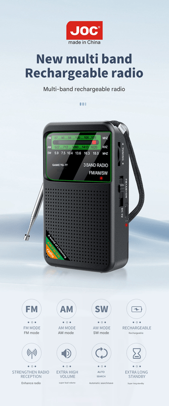 Golden JOC TG - 77 Multi - Band Rechargeable Radio for Seniors - Automatic Channel Search, FM/AM/SW Bands - Factory Direct Shop