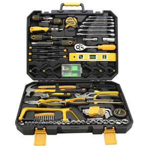 Open tool case with various tools including screwdrivers and wrenches on a white background