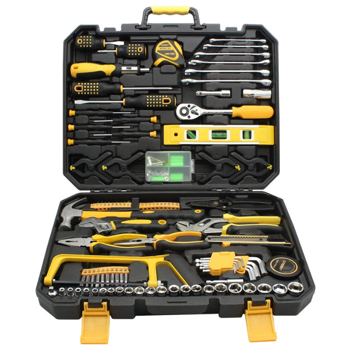 Open tool case with various tools including screwdrivers and wrenches on a white background