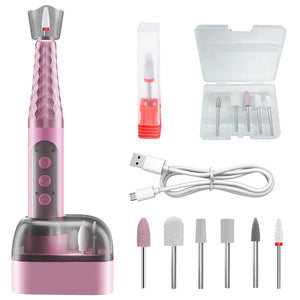 Pink Professional Electric Nail Drill Kit - 6-Speed 18000RPM Rechargeable Manicure & Pedicure File for Polishing, Grinding & Gel Removal