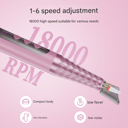 Pink Professional Electric Nail Drill Kit - 6-Speed 18000RPM Rechargeable Manicure & Pedicure File for Polishing, Grinding & Gel Removal