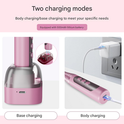 Pink Professional Electric Nail Drill Kit - 6-Speed 18000RPM Rechargeable Manicure & Pedicure File for Polishing, Grinding & Gel Removal