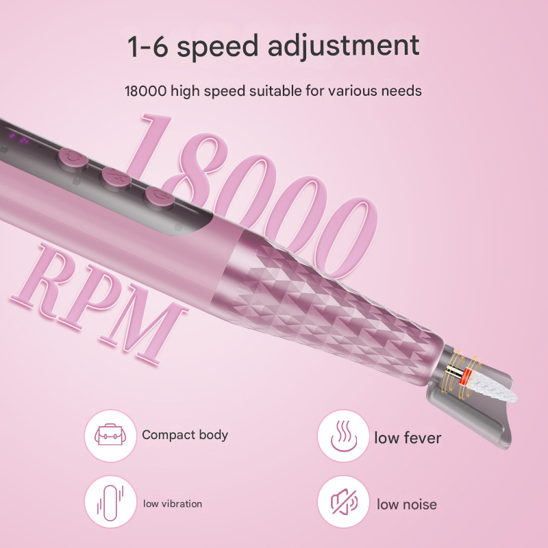 Grey Professional Electric Nail Drill Kit - 6-Speed 18000RPM Rechargeable Manicure & Pedicure File for Polishing, Grinding & Gel Removal