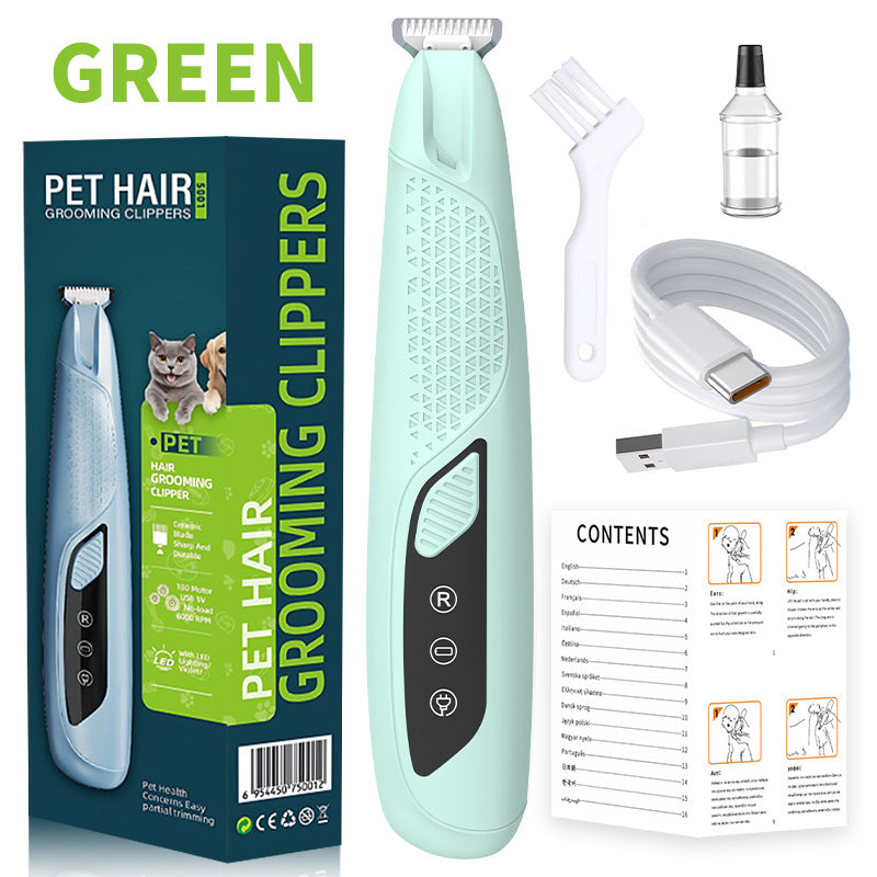 Green Precision Pet Paw Trimmer - Waterproof & Rechargeable Grooming Clipper for Dog & Cat Paws, Eyes, and Ears - Factory Direct Shop