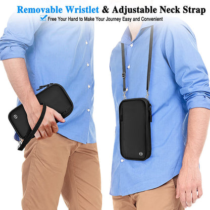 Dark blue RFID Blocking Travel Wallet - Multi-functional Large Capacity Passport Holder & Card Organizer with Adjustable Strap for Men & Women