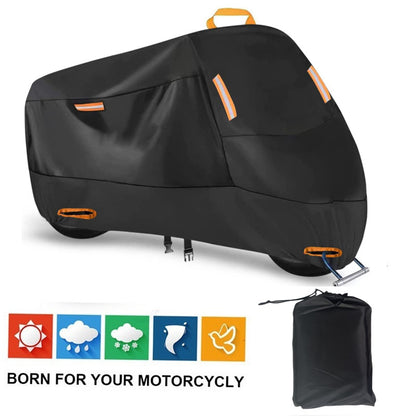 Heavy Duty 210D Waterproof Motorcycle Cover - All Season Outdoor Protection with Lock Holes & Windproof Buckles(Size: L)