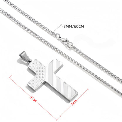 Silver Men's Textured Cross Necklace - Stainless Steel Pendant with Inspirational Message