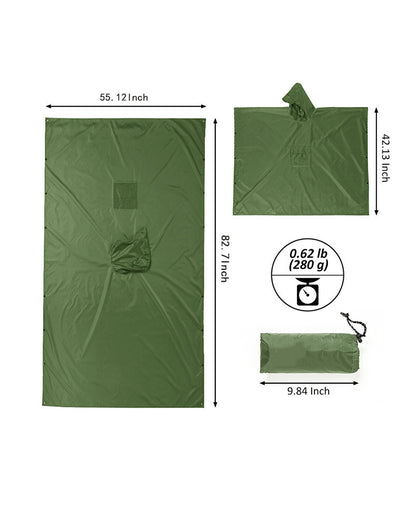 Blue 3-in-1 Multifunctional Outdoor Rain Poncho - Ground Mat & Shelter - Lightweight & Waterproof for Hiking & Camping