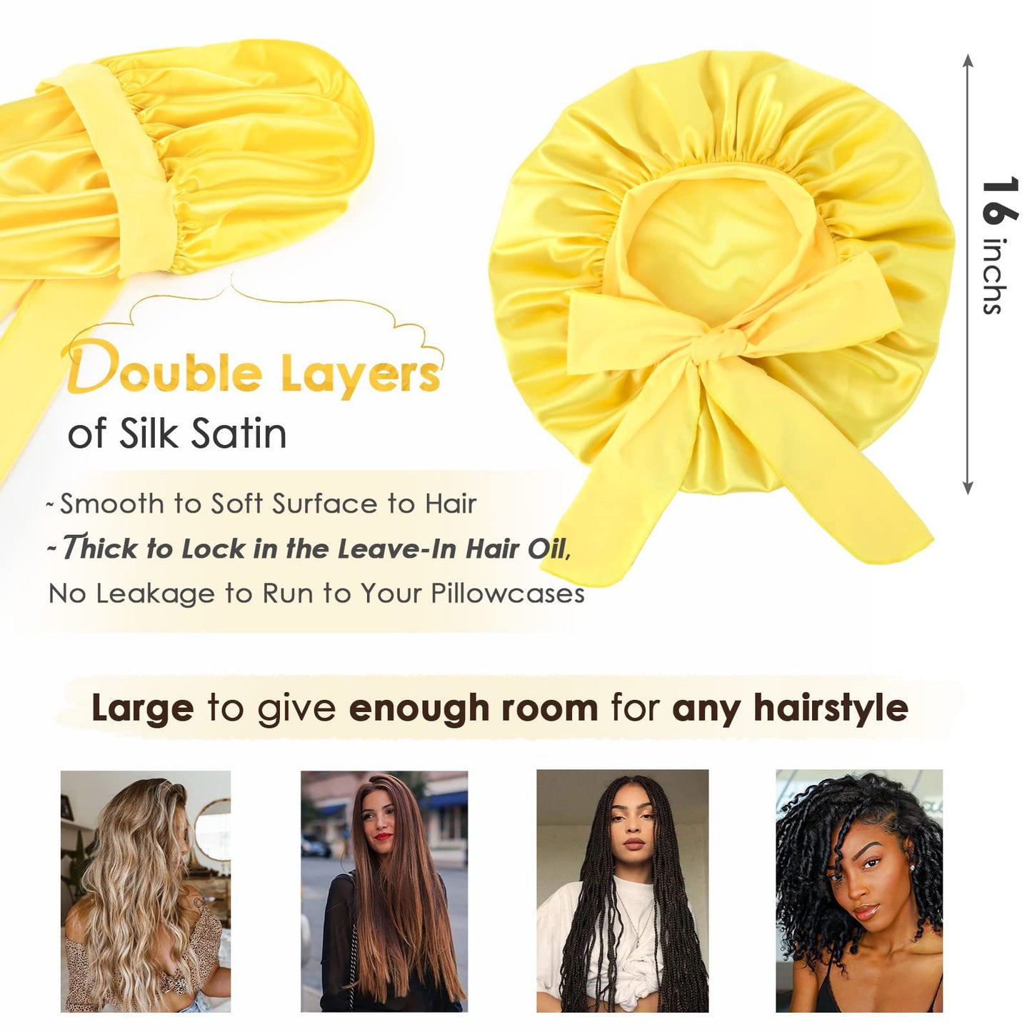 Red Luxury Double Layer Satin Bonnet with Bow Tie - Large Hair Protection Sleep Cap for All Hair Types