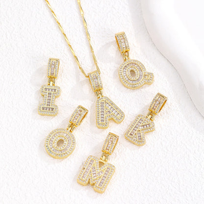Sparkling Cubic Zirconia Initial Letter Necklace Set - Gold Plated Two-Piece Design(A)