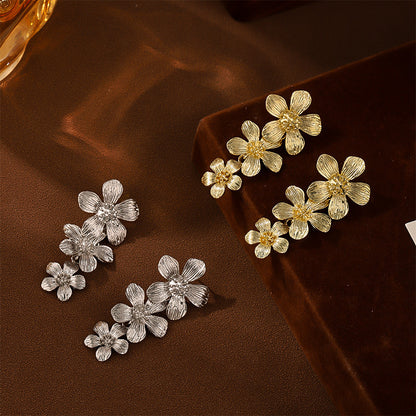Sliver Textured Cascading Floral Statement Drop Earrings for Women